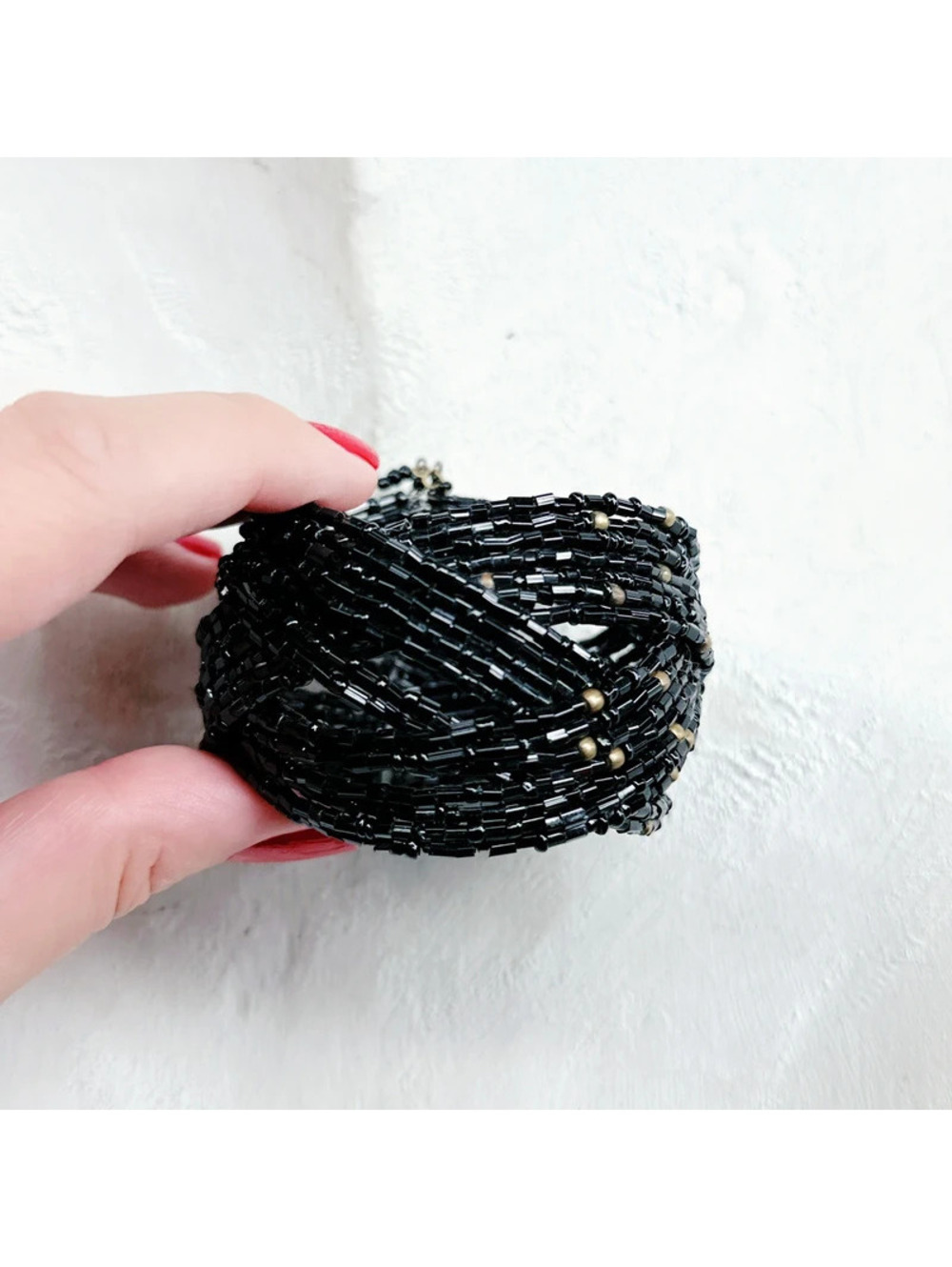 553mc. Black Seed Bead Memory Wire Cuff